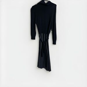 New Directions Womens Sweater Turtleneck Dress Size Large Black Gray Belt